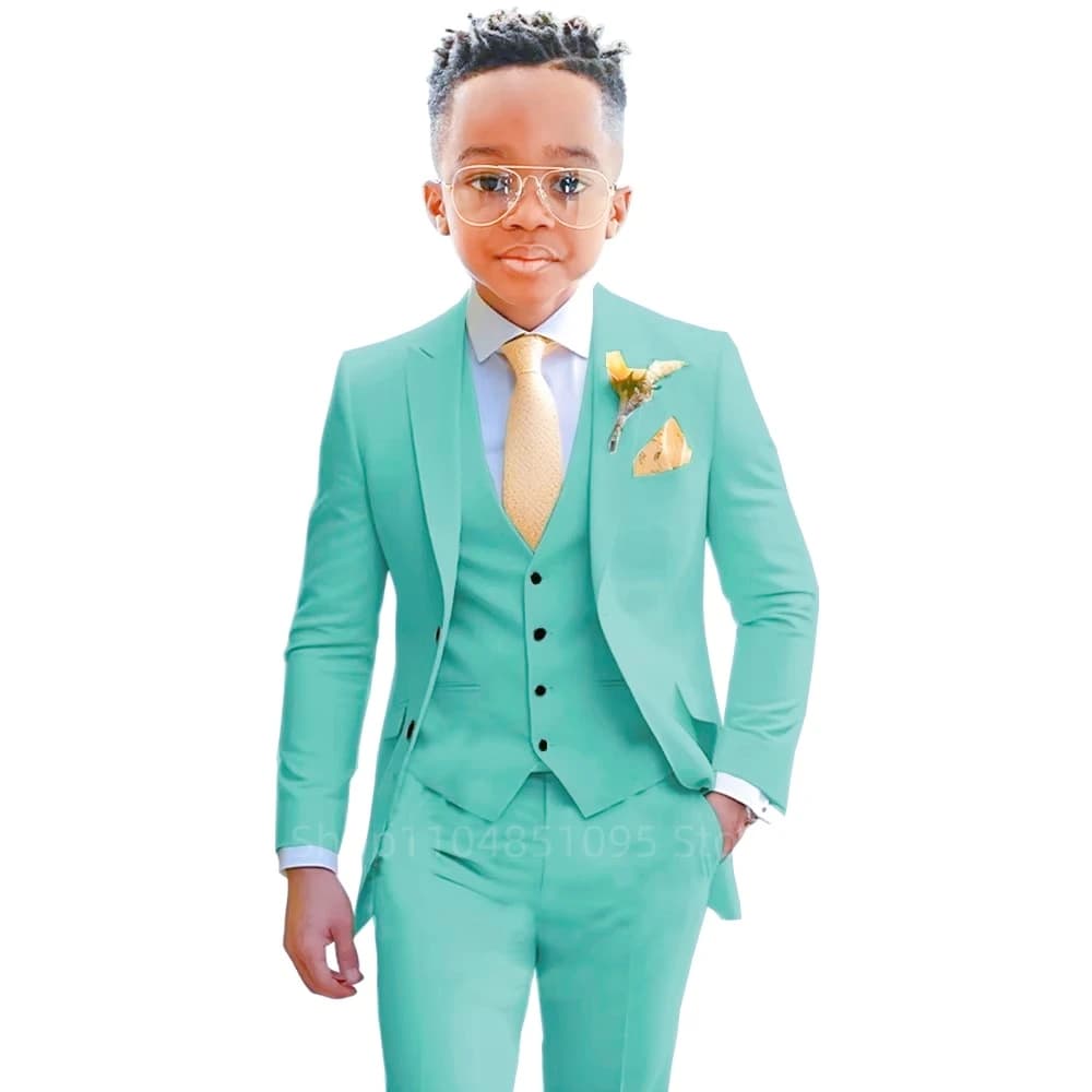 Elegante abito da ragazzo smoking da sposa solido giacca con risvolto a punta gilet pantaloni festa da ballo set da 3 pezzi abito formale per bambini 2-18 anni