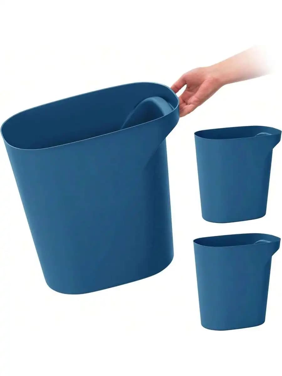 6L Plastic Trash Can With Handle, 3-Pack, Rectangular Wastebasket For Bathroom Office Kitchen