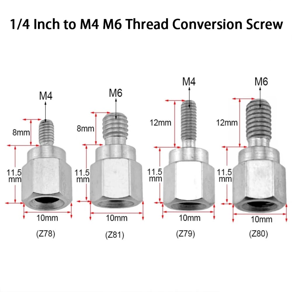 Female 1/4 Inch to M4 M6 Male Thread Conversion Screw Metal Camera Projector Adapter Screw For Tripod Monopod Phone Holder