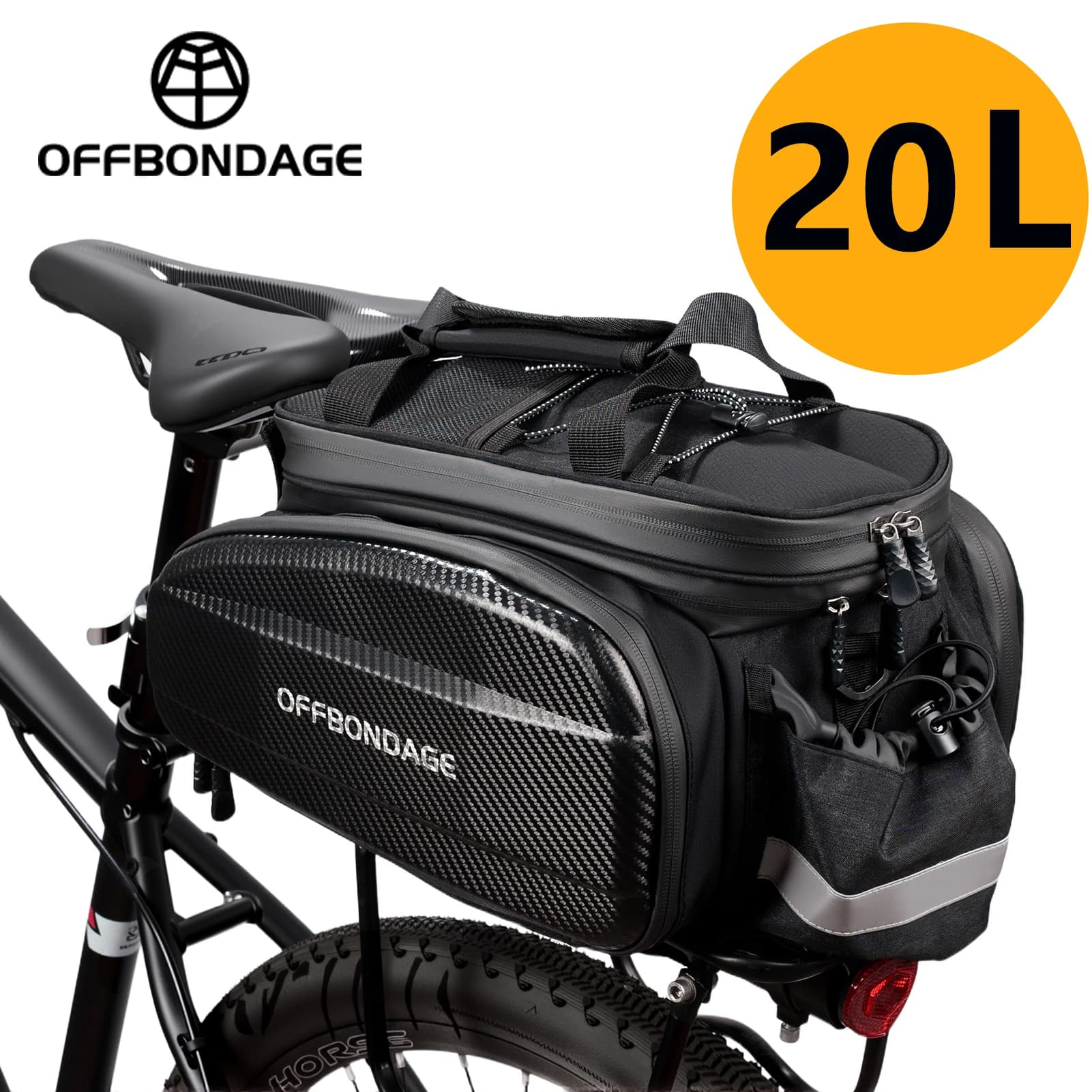 Borsa Posteriore per Bicicletta OFFBONDAGE 20L, Borsa da Sella MTB, Borsa da Portapacchi, Borsa da Viaggio per Ciclismo, Cestino, Accessori per Bici
