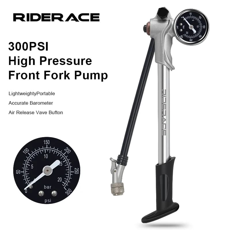 RIDERACE Pompa per ammortizzatore d'aria per bicicletta 300psi con manometro Pompa per sospensioni posteriori per forcella per bici portatile ad alta pressione