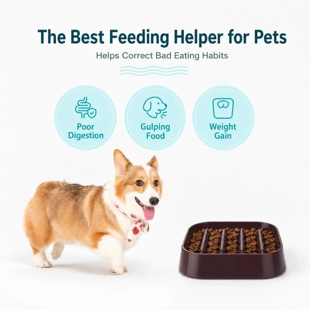 Plastic Pet Slow Food Bowl Square Shape with Bottom Anti-Skid Pad Slow Feeder Bowl Anti Choking Feeding Bowl for Cats Dogs