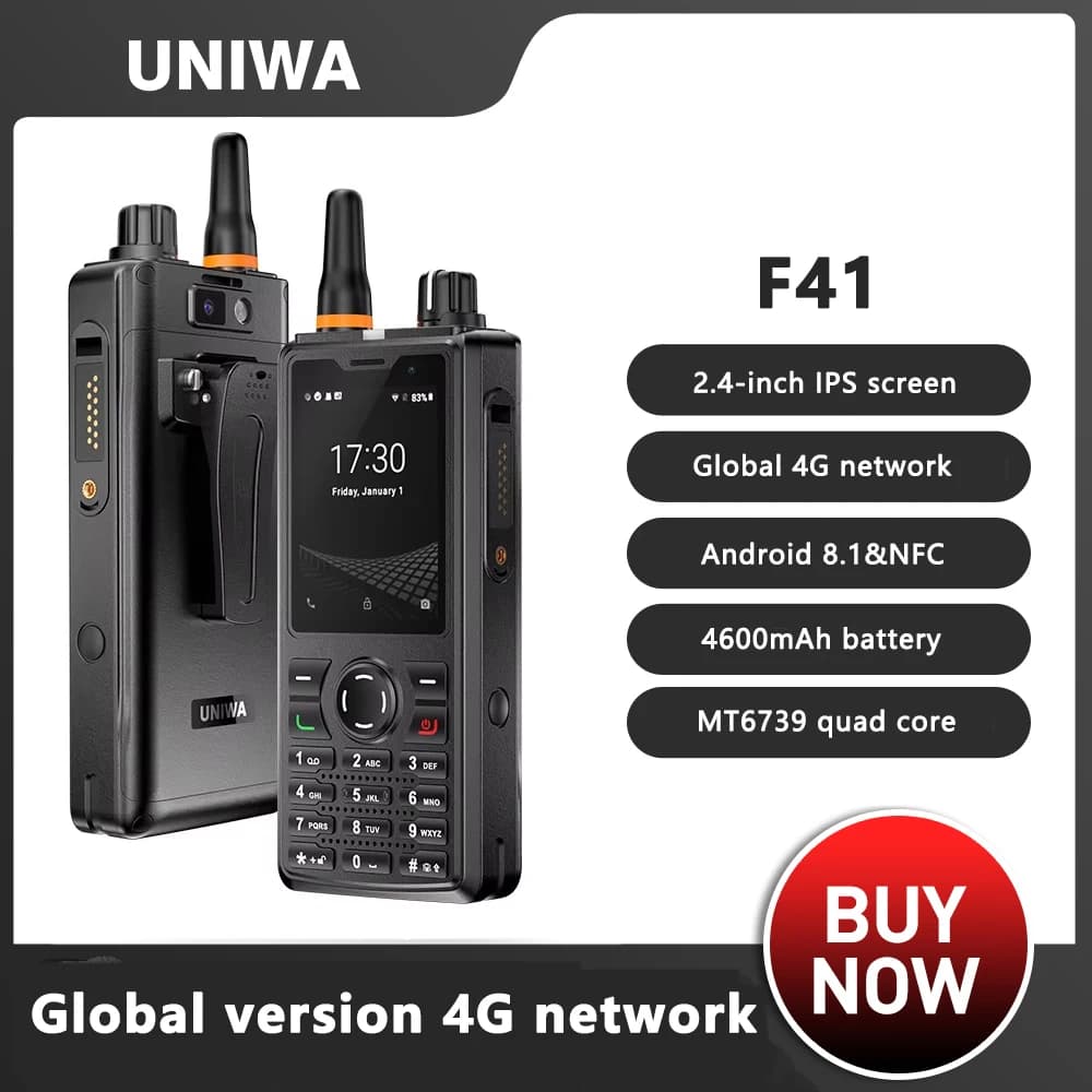 UNIWA F41 4G Telefono robusto POC Walkie Talkie Zello 2.4 "Touch Screen 1GB + 8GB Smartphone impermeabile Android 8.1 4600mAh NFC