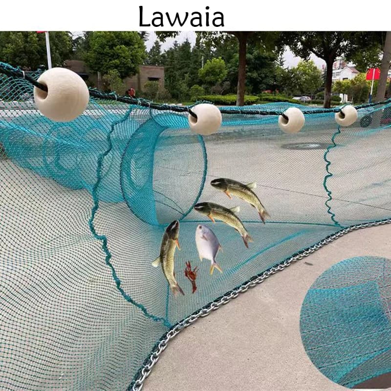 Lawaia Gabbia per gamberetti con catena di ferro Trappola da pesca Rete pieghevole Gabbia da pesca Galleggiante in schiuma 3M/4M/5M/6M/8M/10M