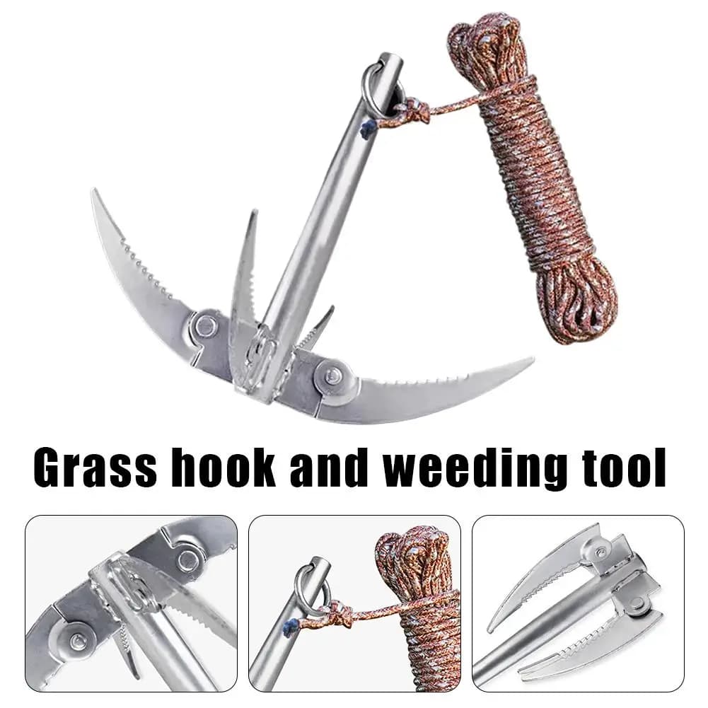 Heavy Duty Aquatic Grass Cutter with 10m Braided Rope 4 Claw Folding Water Weed Remover Anchor For Boat Canoes Fishing Supplies
