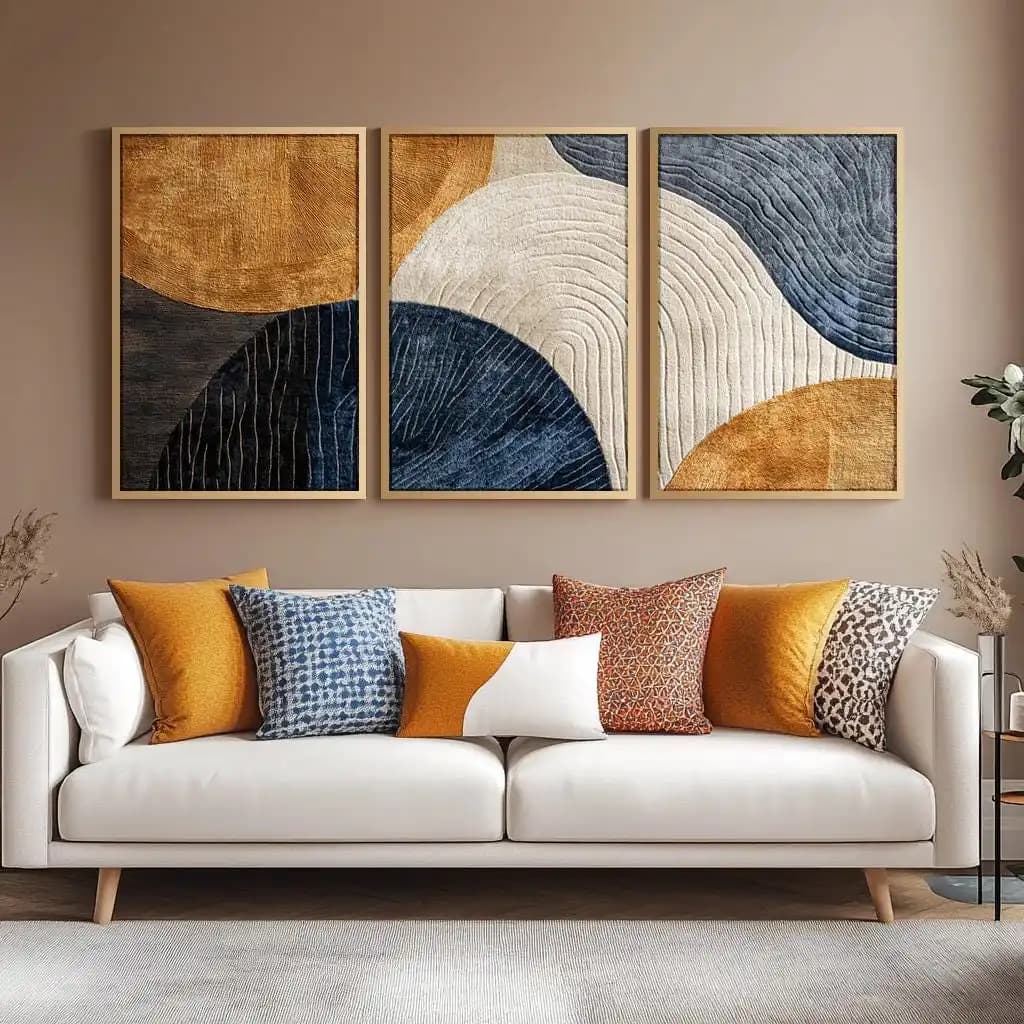Set di 3 Quadri su Tela Senza Cornice, Stile Japandi, Trifiletto Artistico, Decorazione Murale Naturale, Opera d'Arte Moderna, Poster su Tela, Arte Astratta su Tela