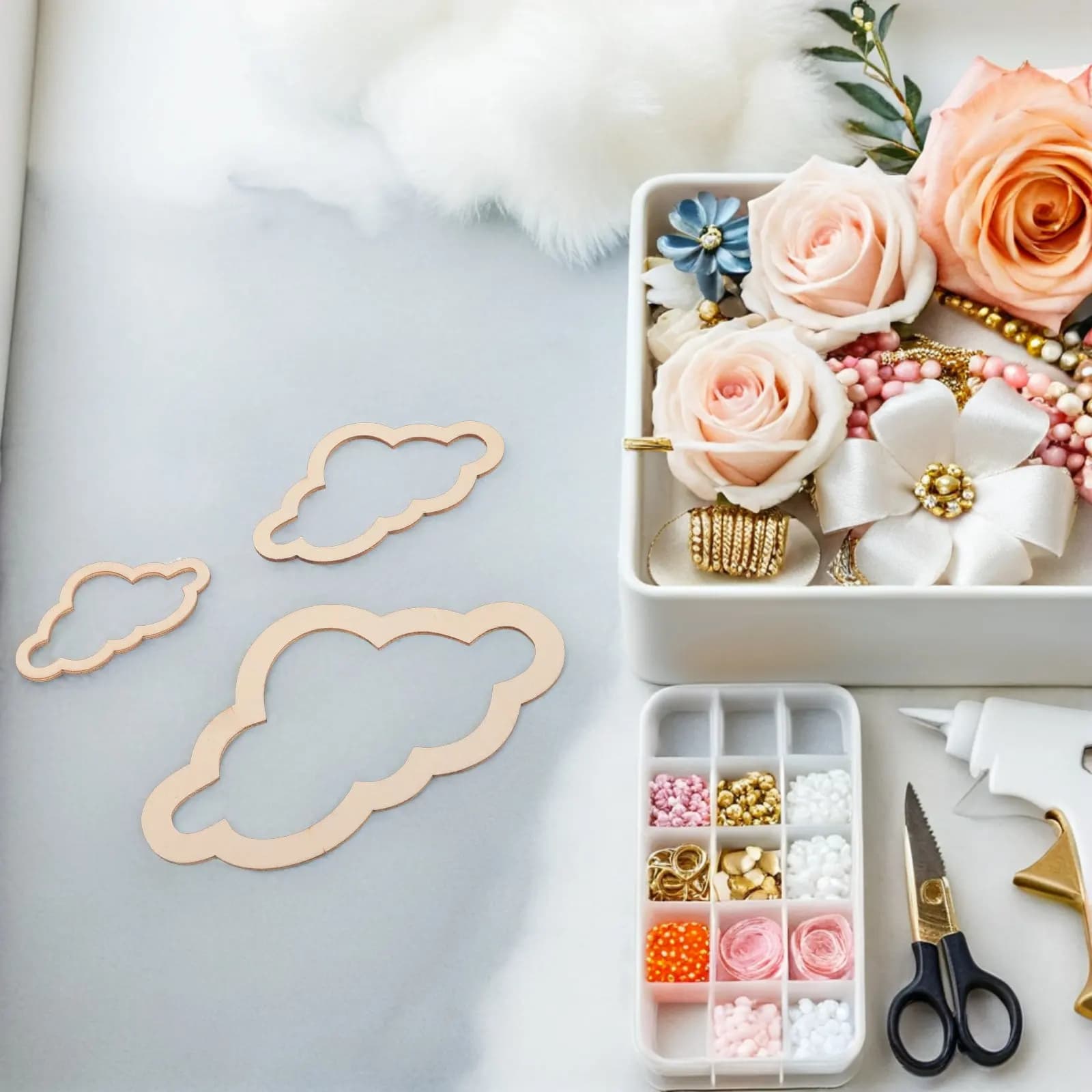 36Pcs Cloud Wreath Frame Wooden Dream Catcher Rings Natural Wood Craft Hoop for DIY Boho Dreamcatcher Decor Nursery Bedroom Wall