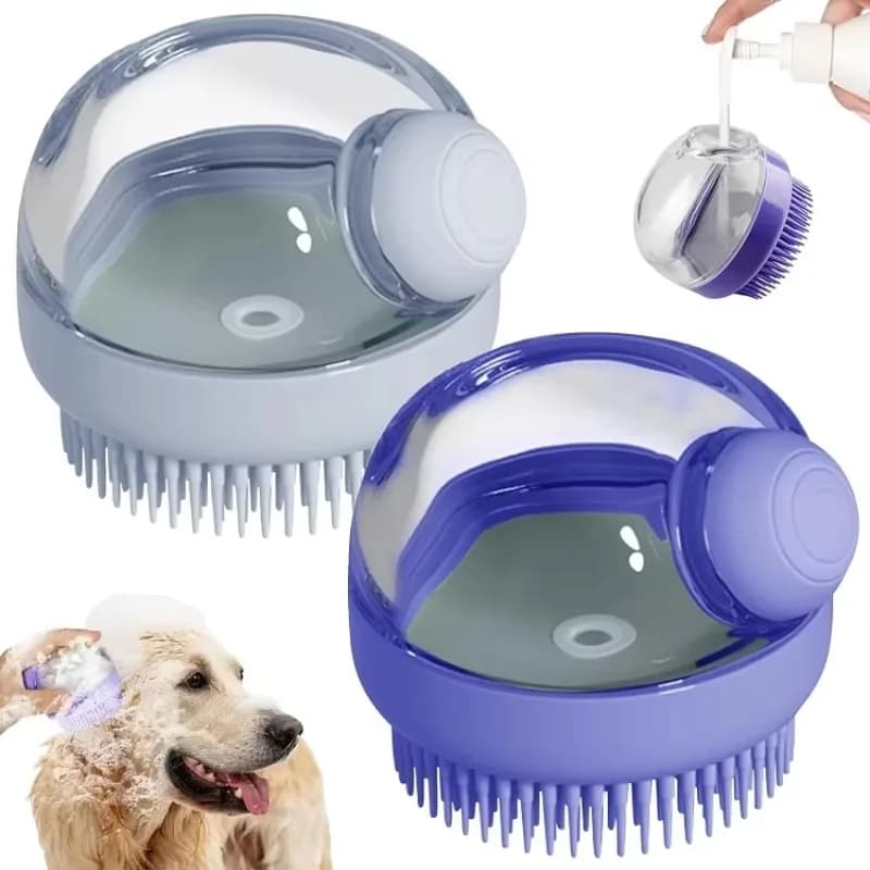 Dog Bath Scrubber Brush Pet Dog Grooming Massage Shampoo Bath Brush with Soap and Shampoo Dispenser