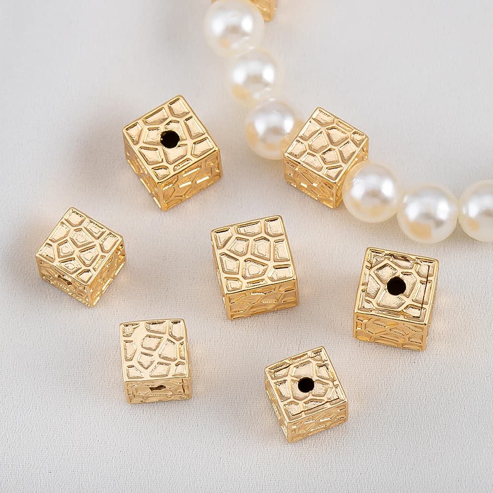Gold Plated Copper Cubic Spacer Beads for Jewelry Beads Separator with loose pendants DIY Bracelet Necklace making accessories