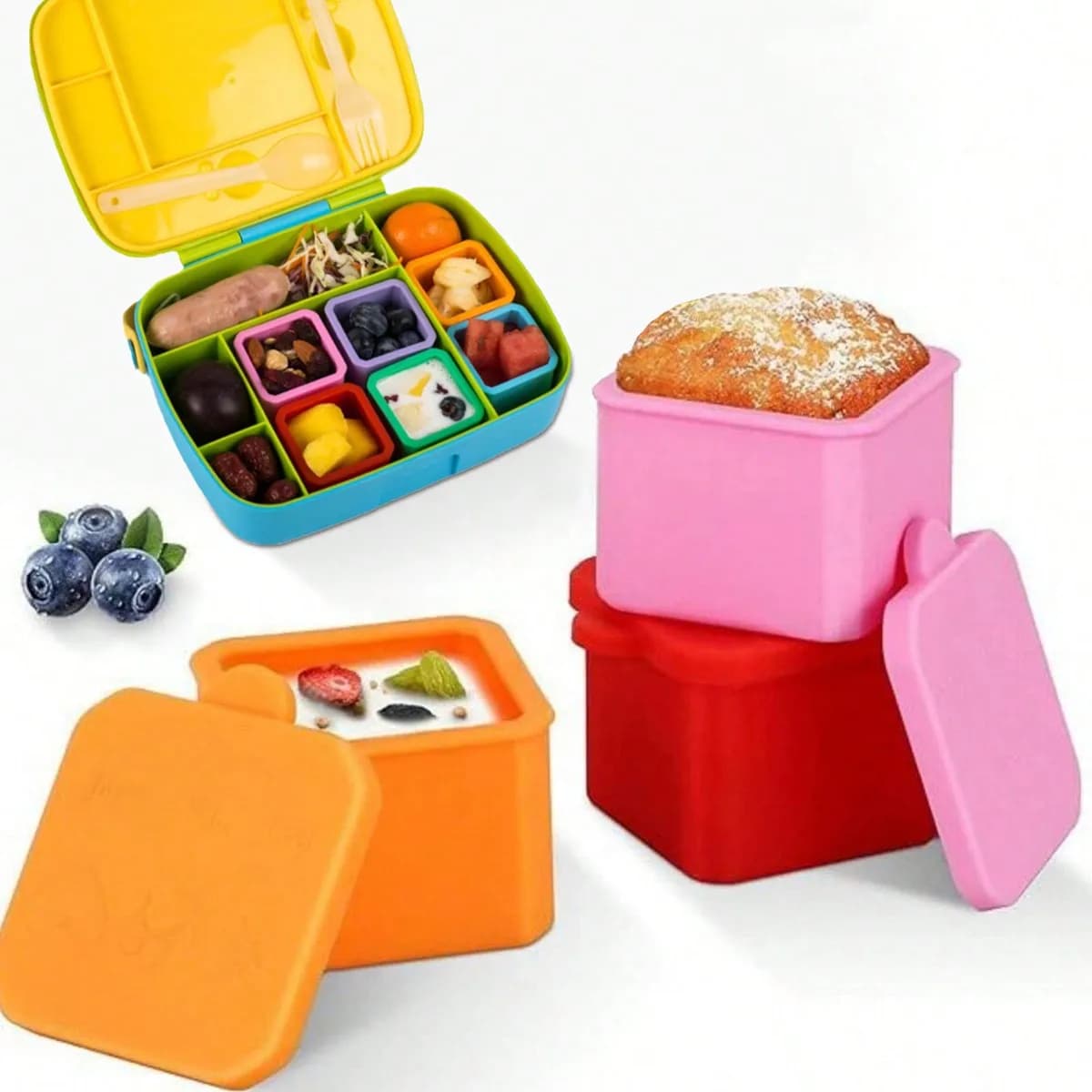 Contenitore per condimenti per insalata per bambini, 3 colori casuali, contenitore per alimenti in silicone con coperchio, piccolo contenitore per il pranzo riutilizzabile