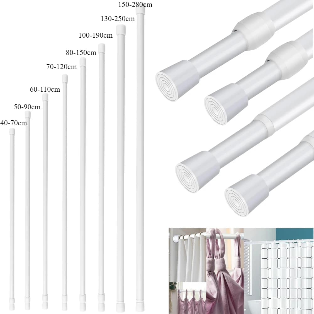 Spring Tent Auction Rods Durable Adjustable Length Extensible telescopic poles for bathroom, kitchen, closet, without drill