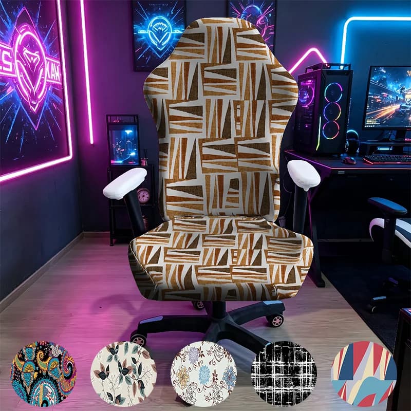 Modern Geometric Line Art Gaming Chair Cover, Stretch Elastic Anti-Scratch Slipcover for Gamer & Office Chair