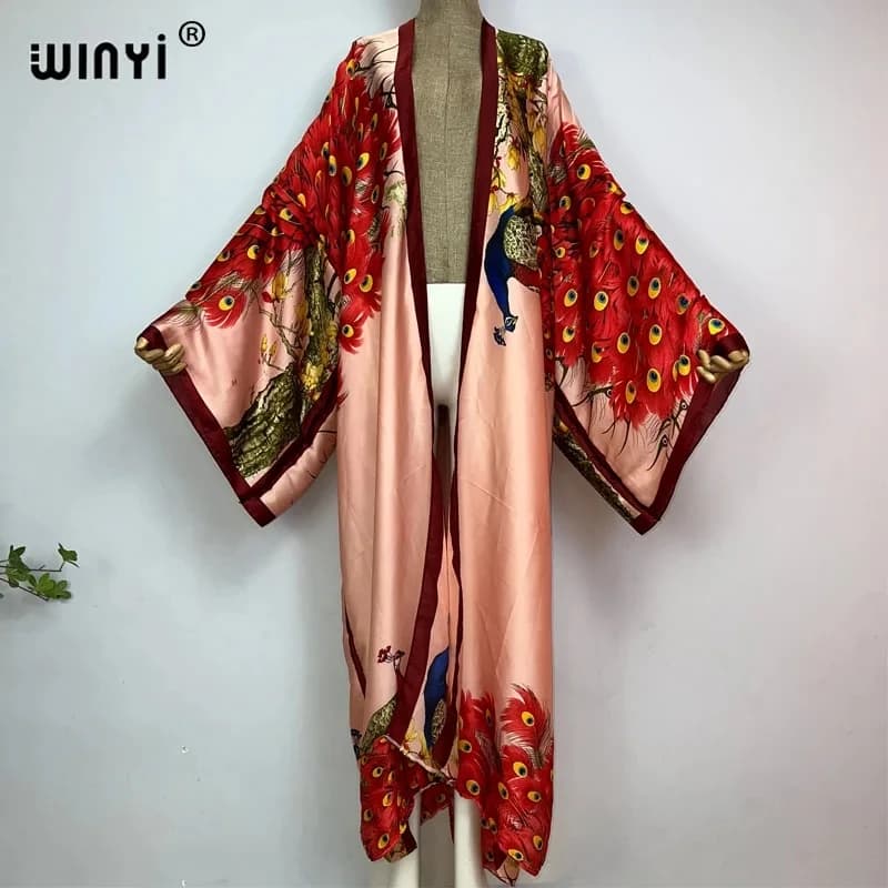 WINYI 2022 Women of Summer Cardigan Point Sexy Cocktail Boho Maxi African Holiday Sleeves in Pipistrello Sensation of Silk dress kimono caftano