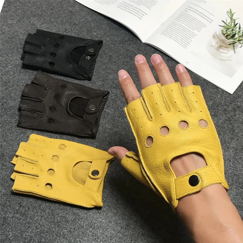 Nuovi guanti da uomo in pelle di capra semi-dito senza dita da guida fitness moto bicicletta