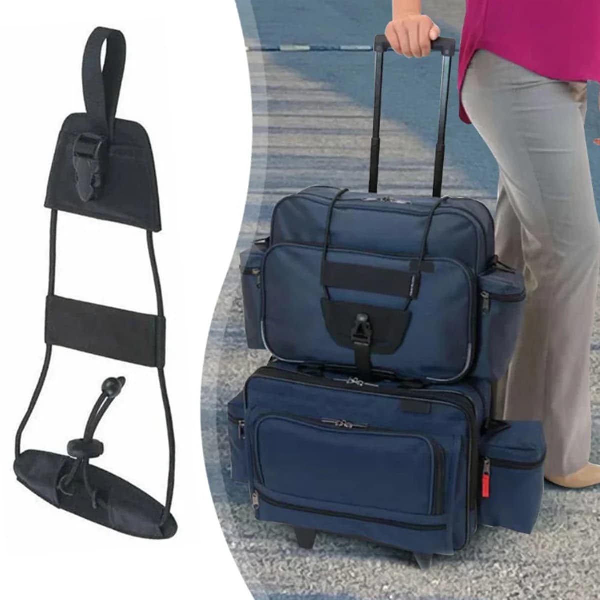 Travel Luggage Connecting Strap, Heavy Duty Nylon Bag Holder Belt for Attaching Small Bags Backpacks to Suitcase Handles