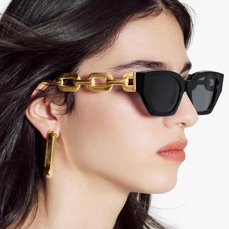 Occhiali da Sole Vintage con Catena Spessa Unici, Lenti Anti-UV, Stile Europeo e Americano per Uomo e Donna