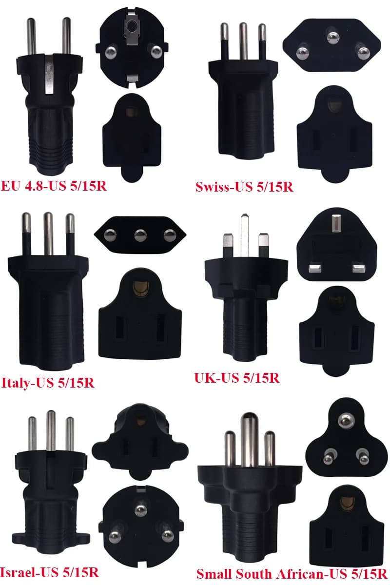 1PCS Black USA 5-15R Female to US AU UK EU 4.0/4.8mm Swiss Italy Israel Sri Lanka India Male Travel Adapter Plug USA Power Plug