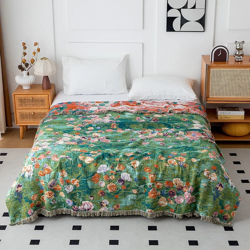 Pure cotton gauze cover, sponge cloth, multifunctional blanket with tassel, sofa bed, refreshing summer blanket