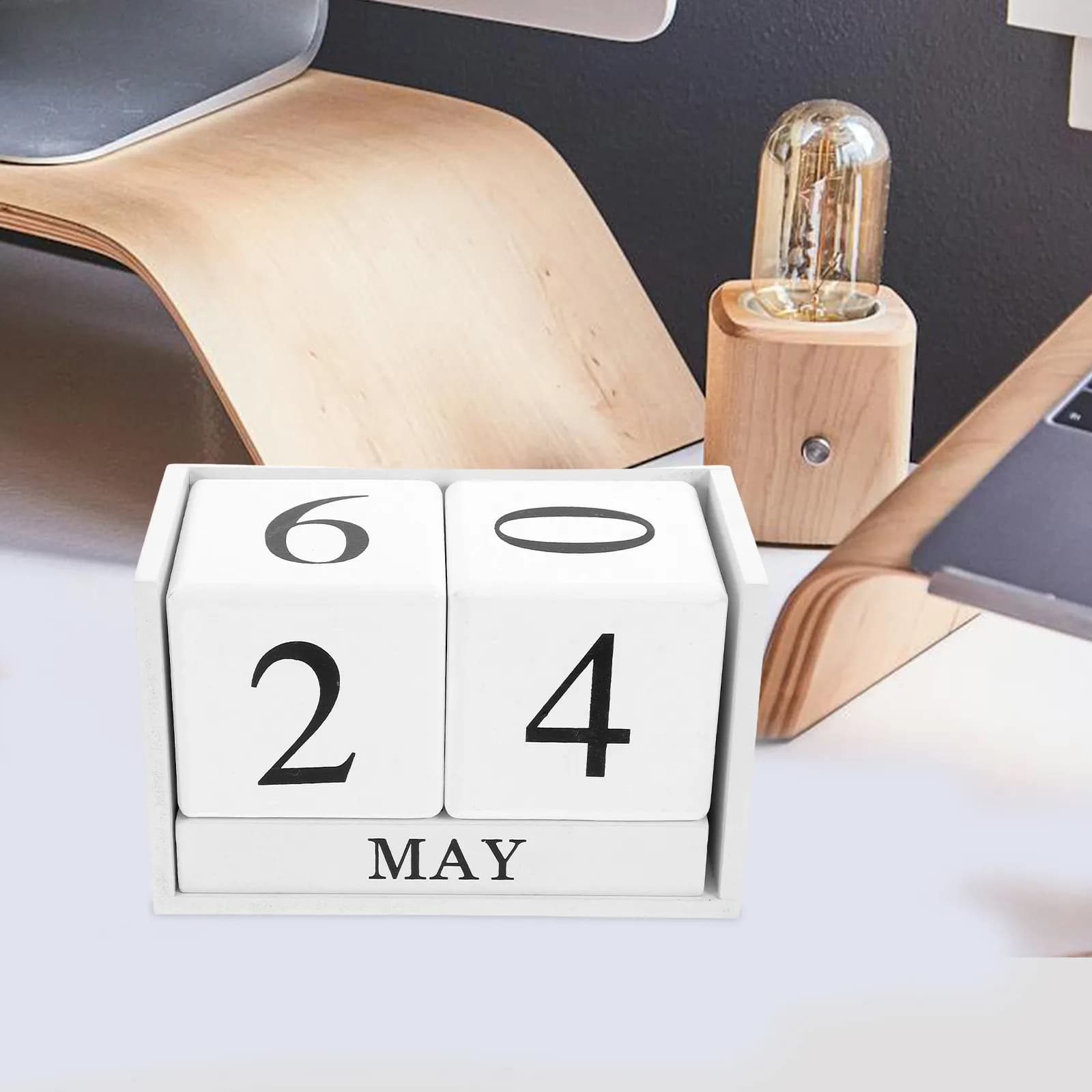 Calendario Perpetuo Europeo in Legno, Blocco da Scrivania con Data e Mese Regolabili, Stile Vintage, Decorazione per Ufficio, Calendario Perpetuo Creativo in Legno