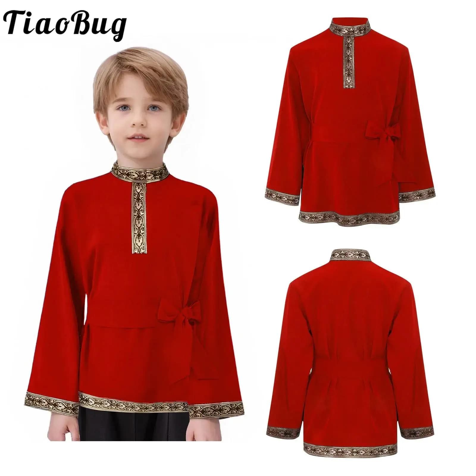 Russian traditional folk costume for boys and girls, Halloween, medieval, Renaissance, cosplay, fantasy, vintage model, shirts with belt