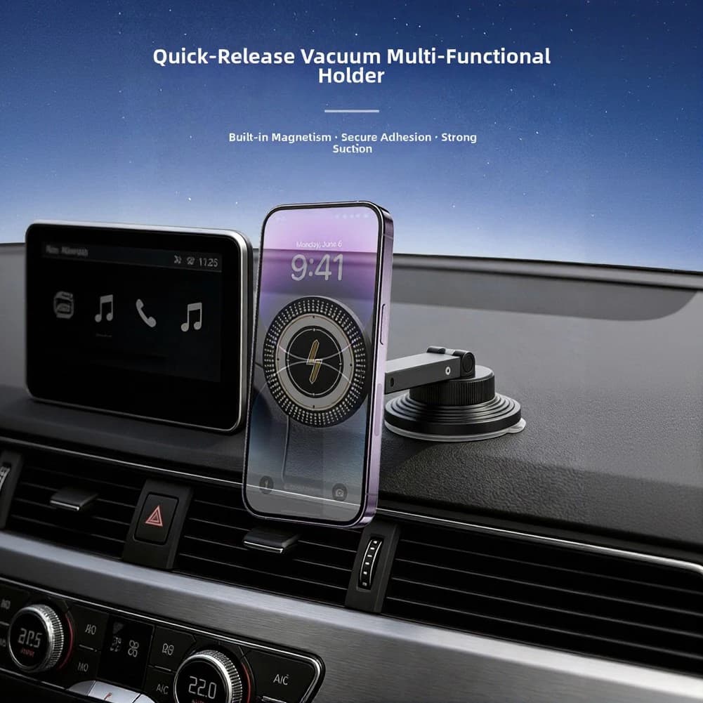 Vacuum Magnetic Car Phone Holder Mount With 15W For Fast Charging 360° Rotation Cellphone Navigation Bracket Phone Accessories