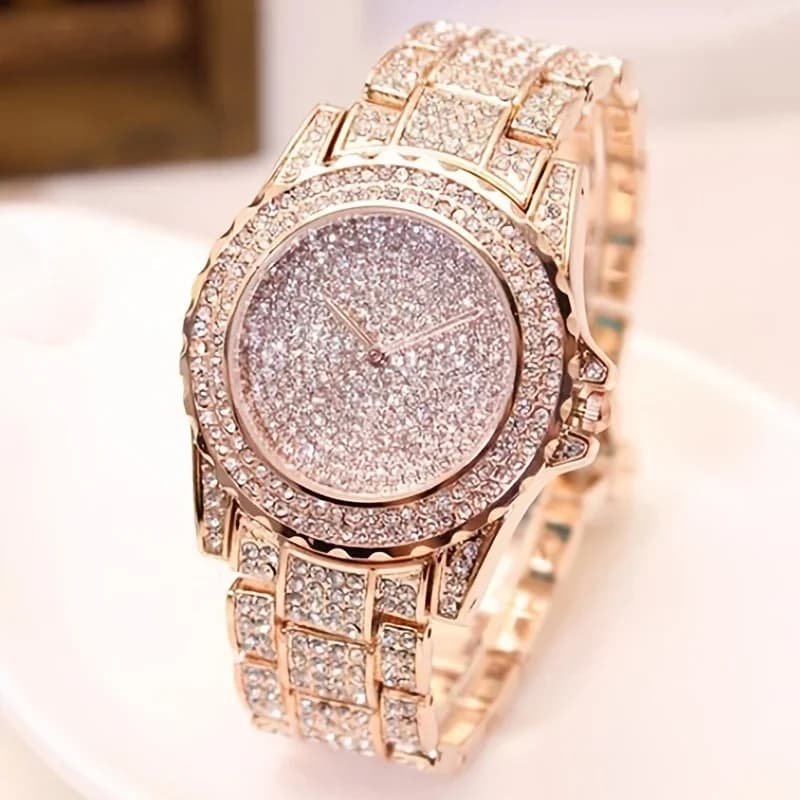 Orologi da donna in acciaio pieno di cristallo di moda Orologio da polso da donna al quarzo da donna