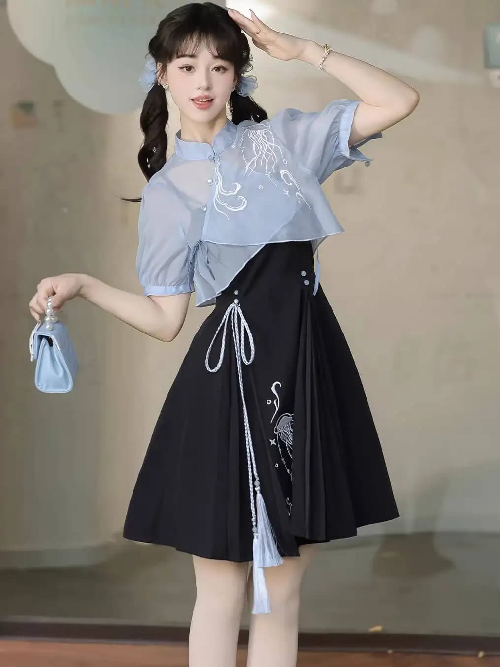 Nuovo Abito Hanfu in Stile Cinese con Motivo Medusa della Luna di Mare per Donna, Top con Elementi Han per Uso Quotidiano, per Feste, Carnevale, Halloween, Cosplay