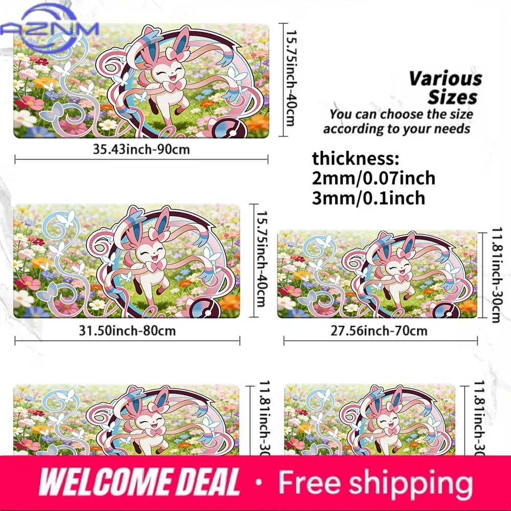 Sylveon Colorful Flower Field Pokemon TCG Playmat Non-Slip Gaming Mouse Pad