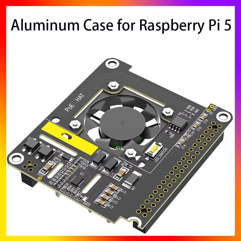 CAPPELLO PoE per Raspberry Pi 5 con ventola di raffreddamento/modulo computer 5 con scolorimento automatico LED Power over Ethernet 5V 5A 25W