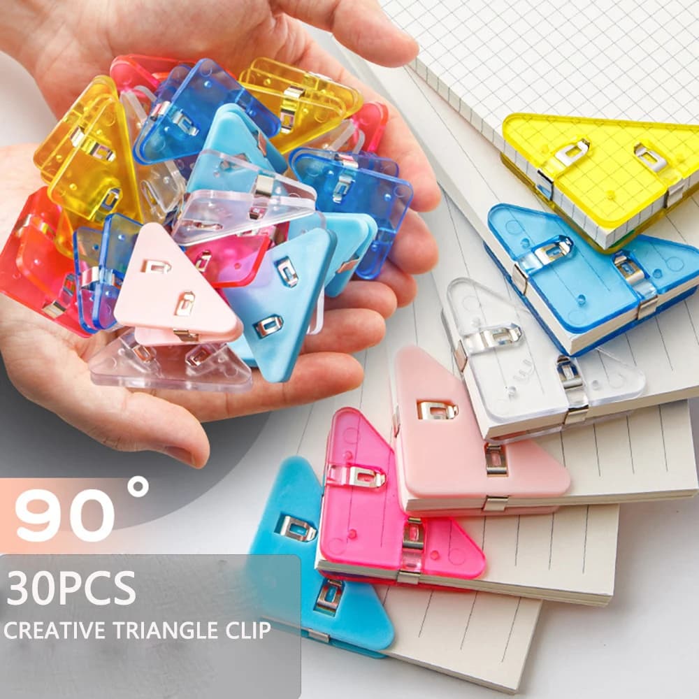 30Pcs Creative Triangle Clips Bill Clip Book Paper Corner Binder Clip for Desk Storage Shelf Office Stationery Desktop Organizer