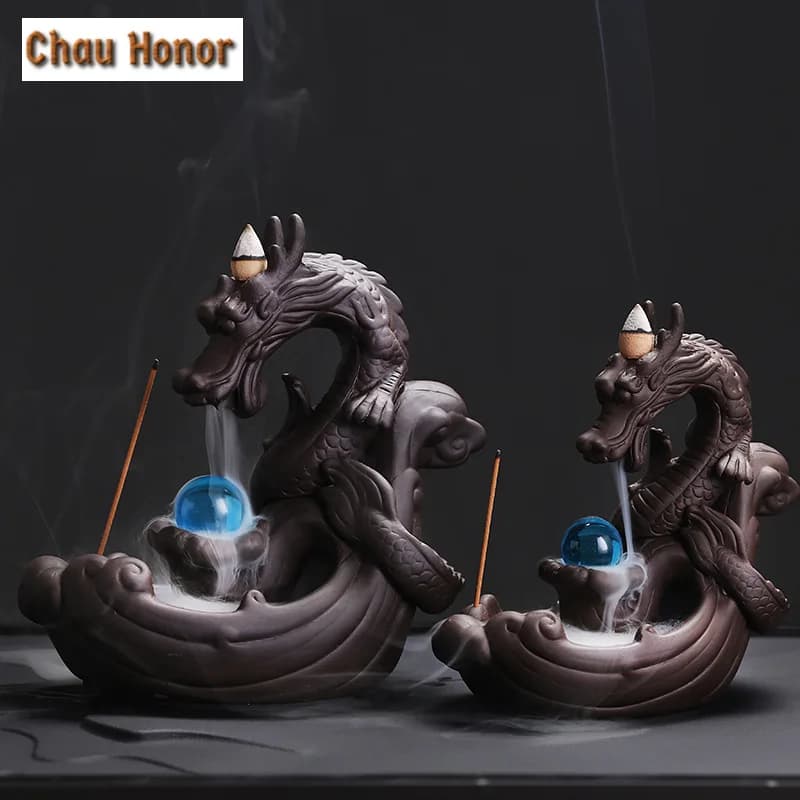 Decorazioni per la casa ornamenti viola argilla drago riflusso bruciatore di incenso pterosauro porta bastoncini di incenso incensiere ufficio Feng Shui Decor