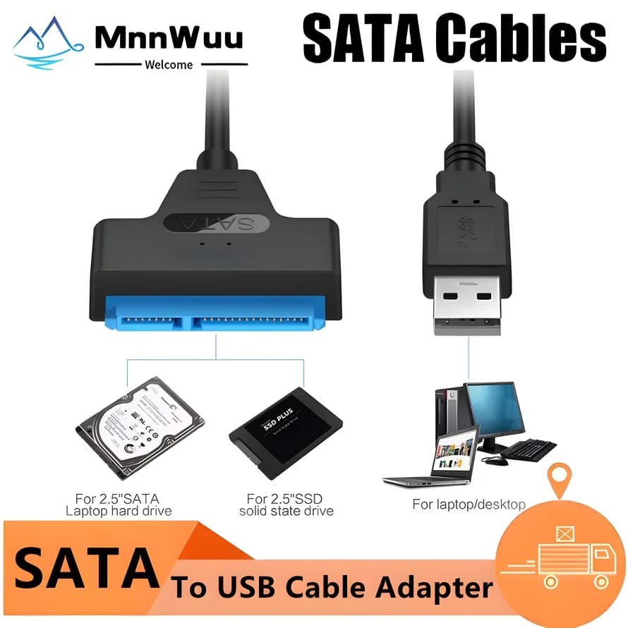 Cavo adattatore da SATA a USB Cavo da USB 2.0 a SATA fino a 480 Mbps per disco rigido SSD HDD esterno da 2,5 pollici Adattatore SATA 3 a 22 pin