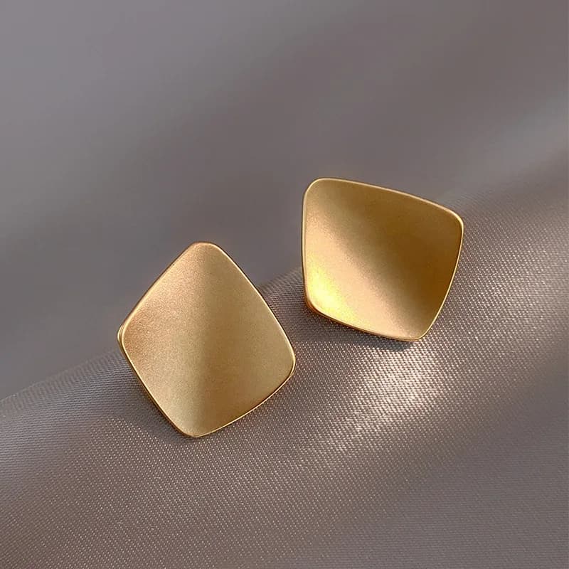 Geometric Irregular Square Curved Surface Golden Metal Stud Earring for Women Geometry Jewelry Accessory Wedding Girl Gift