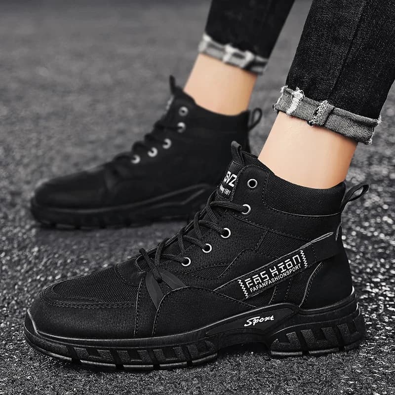 Men's Leather Big Size Ankle Work Boots Thick Sole Non Slip Waterproof Lace Up Autumn Winter Outdoor Hiking Shoes Safety Shoes