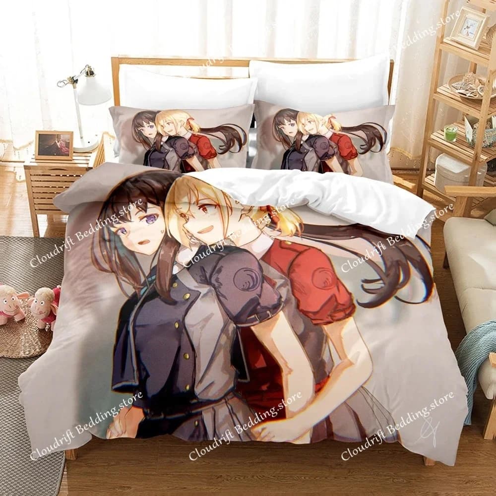 3D Print Anime Lycoris Recoil Bedding Set Duvet Cover Bedroom Comforter Covers Single Twin King _Size Quilt Cover Home Textiles