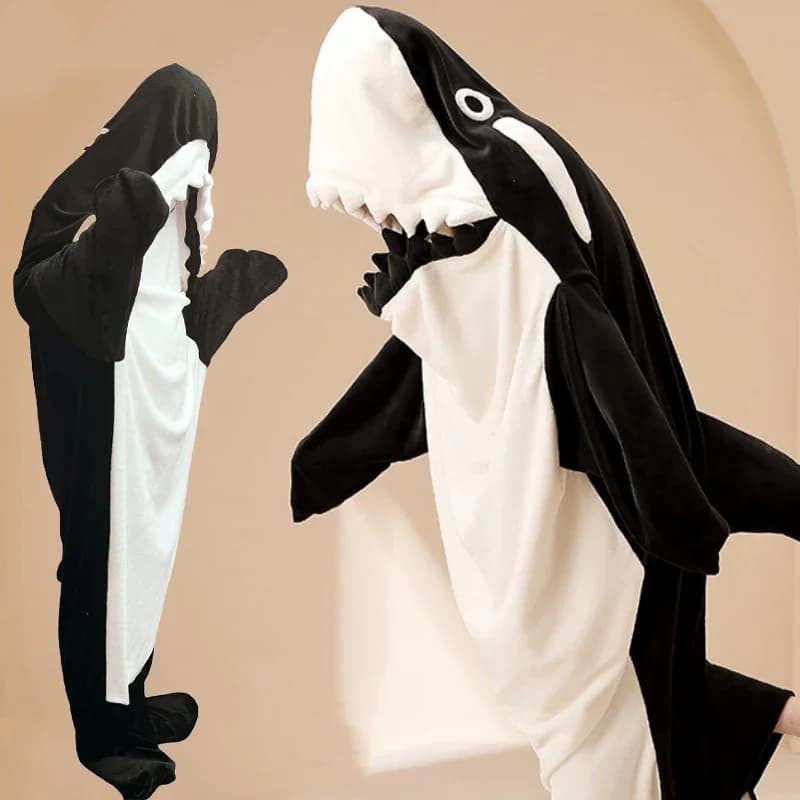 Killer Whale coperta Plaid Cute Fuuny donna pigiama sacco a pelo adulto squalo Plaid coperta scialle abito comodo accappatoio Homewear