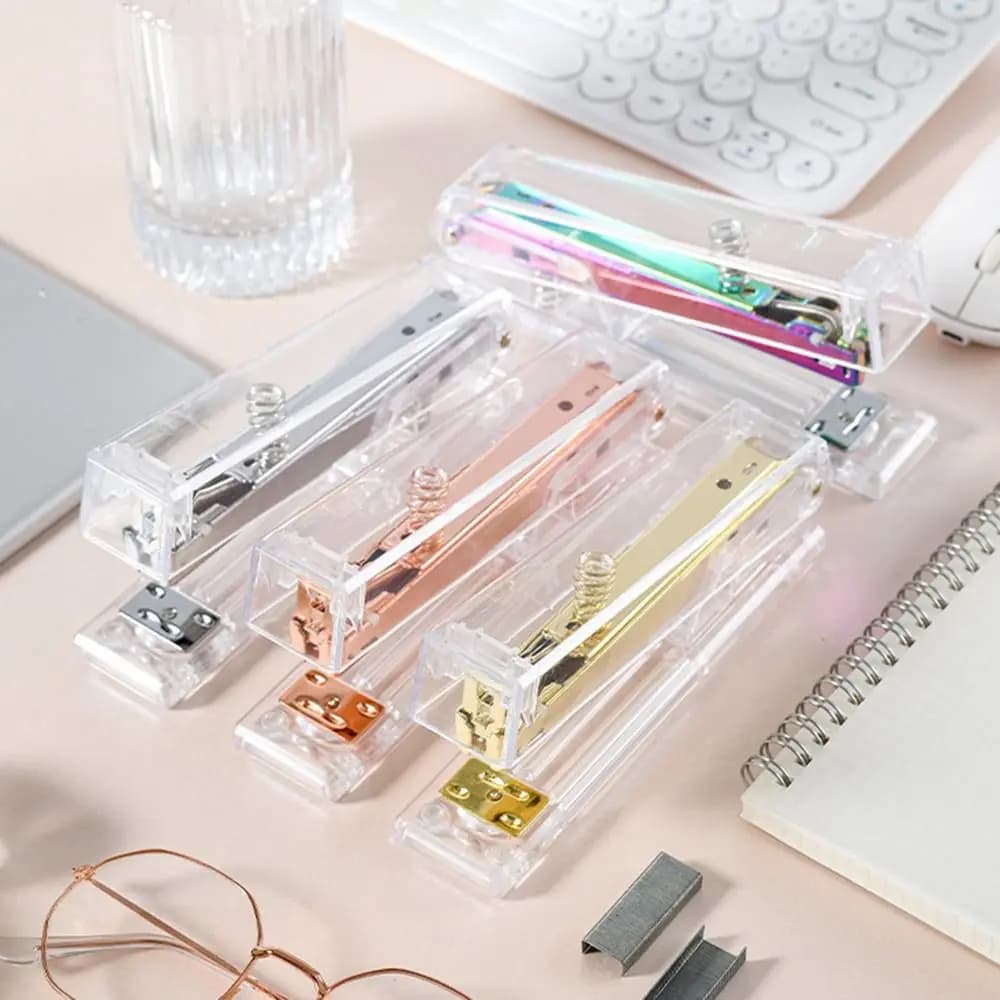 Cucitrice Manuale Trasparente Color Oro Rosa, Leggera e Portatile, Macchina per Rilegatura Creativa, Forniture per Scuola e Ufficio