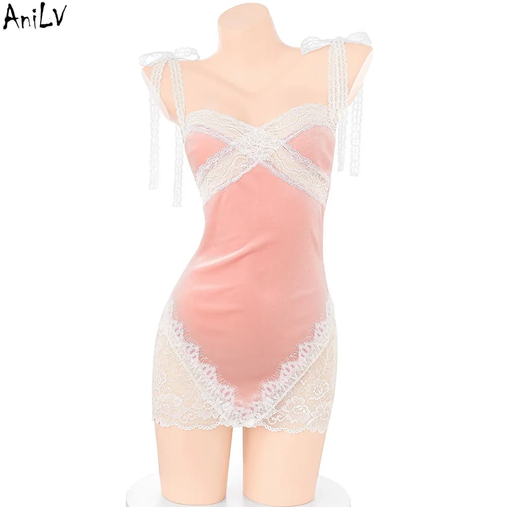 AniLV Anime Donna Pizzo Rosa Dexy Camicia da notte Pigiama Costumi Cosplay