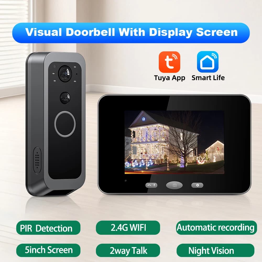 Campanello Video Wi-Fi Tuya con Interfono Bidirezionale, Rilevamento Movimento PIR, Telecamera Spioncino 145 ° Videocamera Grandangolare con Obiettivo Fisheye