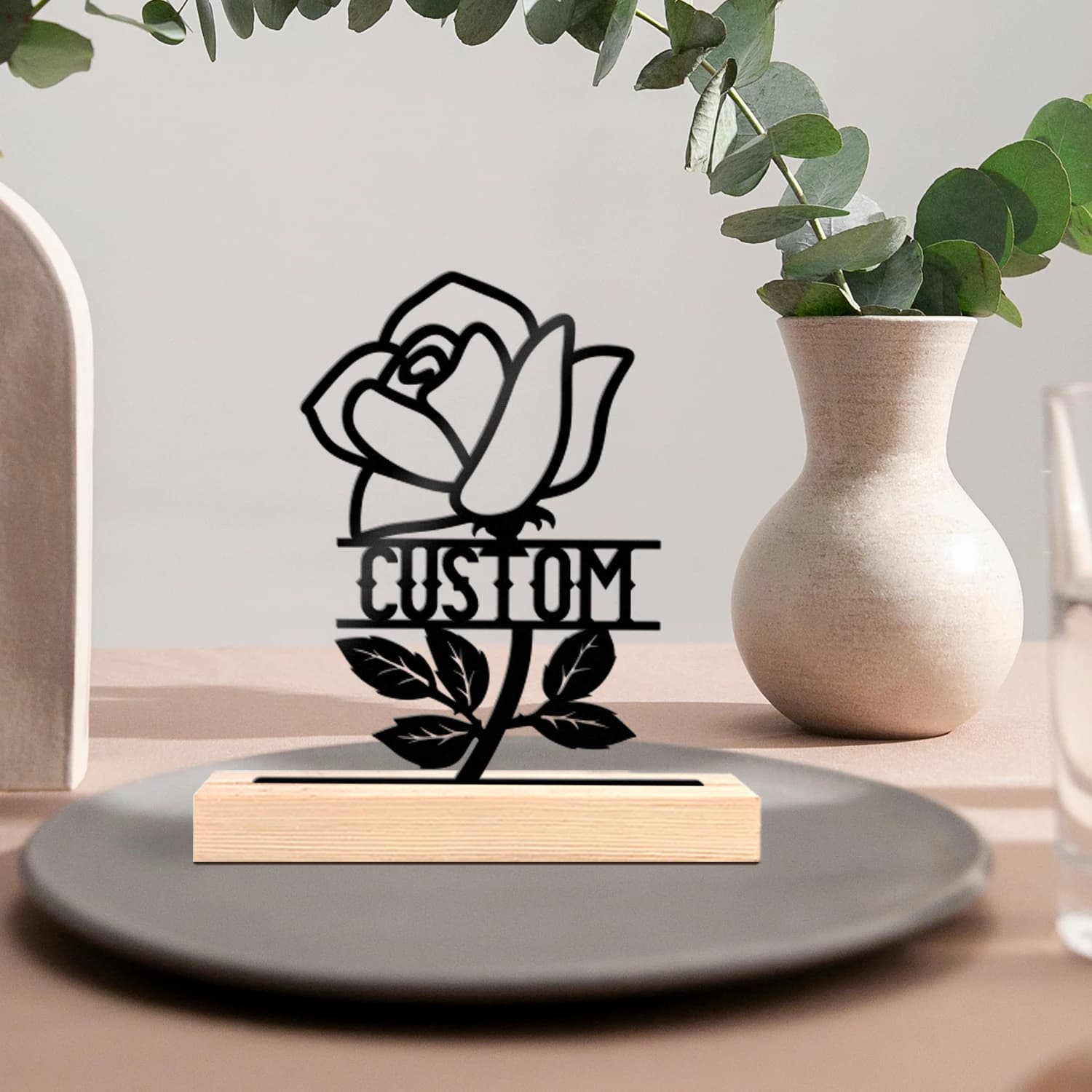1pc Customized Minimalist Metal Ornaments Custom Name Equipped with A Wooden Base Home or Office Decorations