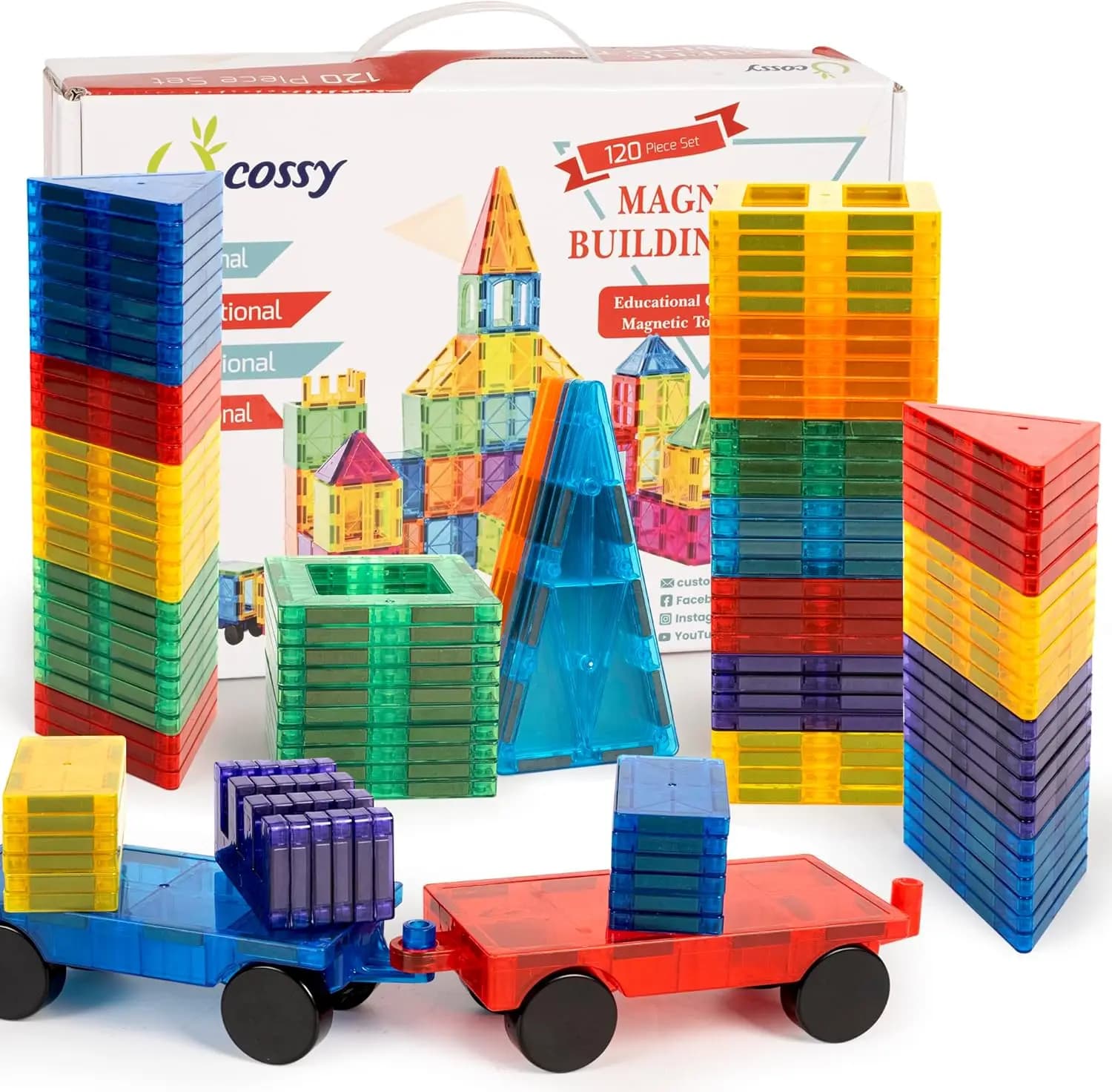 Set di 120 Blocchi Magnetici da Costruzione con Magneti Potenti, Giocattoli Educativi per Bambini
