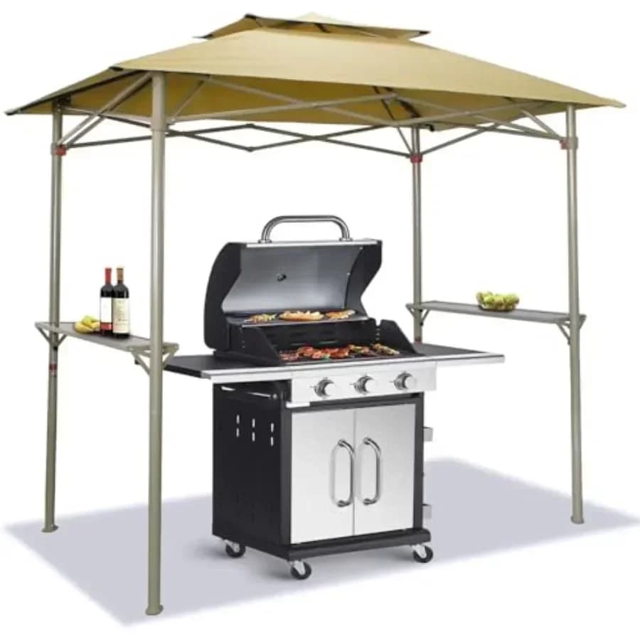 8x5 Grill Gazebo - Pop Up for BBQ and Backyard Patio - Easy Outdoor Barbecue Shade Cover with Double Tier Vented Top 2 Side Sh