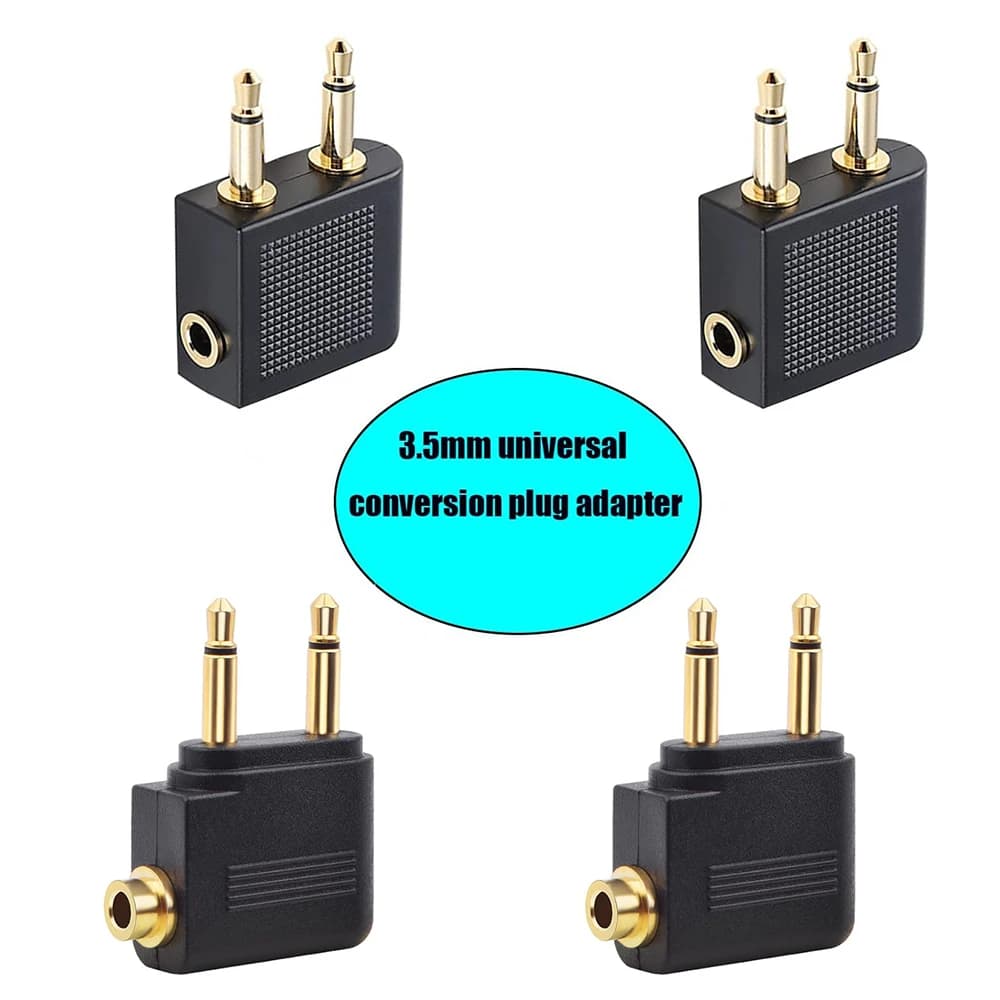 Adattatore jack audio per aereo da 2 pezzi doppio mono a stereo TRS connettore placcato oro da 3,5 mm per cuffie Airlines da viaggio facile da trasportare