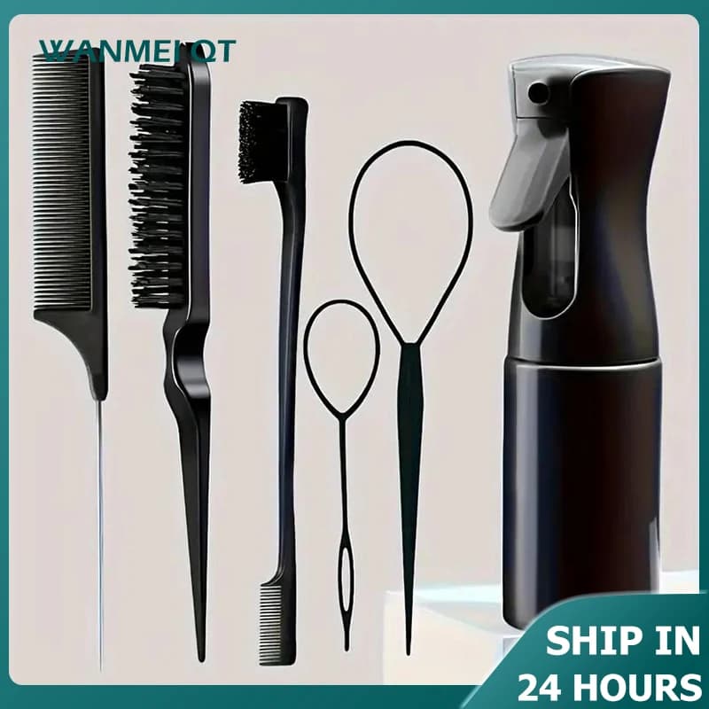 Set di 4 Pettini per Acconciature - Include Pettine a Coda di Topo, Spazzola per Bordi e Spazzola Liscia Nera, Strumenti Professionali per Parrucchieri per Tutti i Tipi di Capelli
