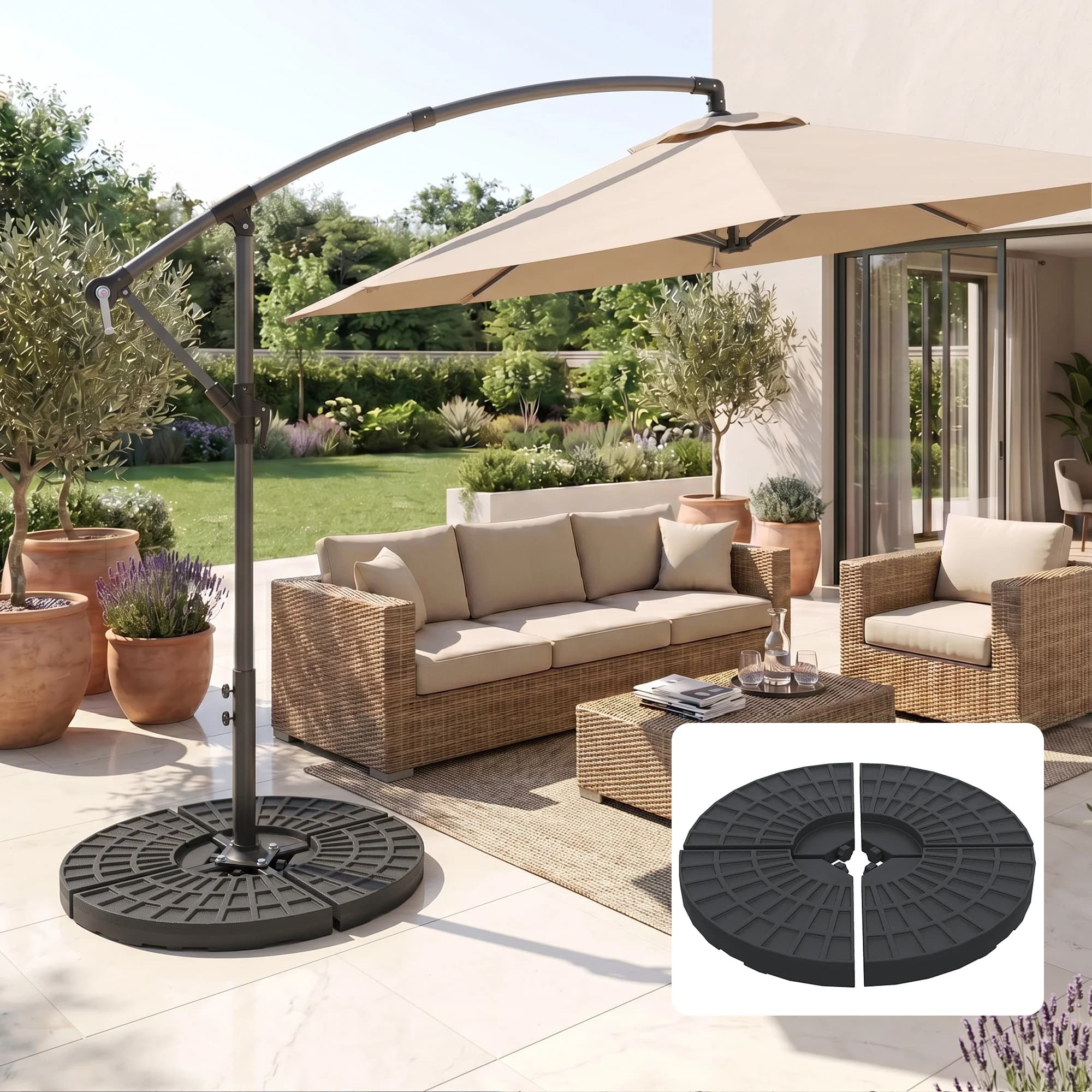 4 Pcs Round Umbrella Base Cantilever Offset Patio Umbrella Weight Plates, Black