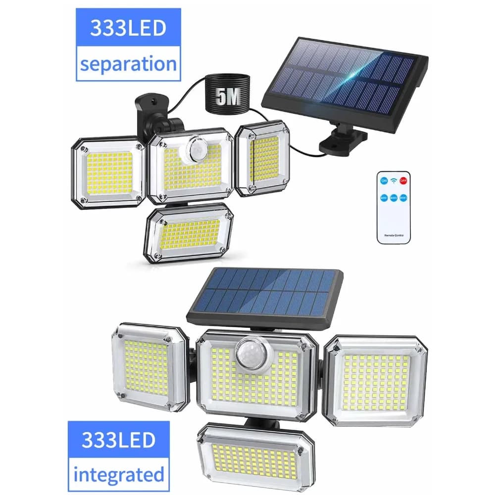 333 LED Solar Outdoor Wall Lamp with Motion Sensor Spotlight Waterproof 3 Mode Solar Security Street Light for Yard Garage Decor