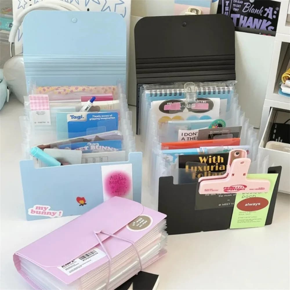 New Solid Color A6 Folder 12-layer Multi-layer Storage Folder Shrinkable Large-capacity Storage Bag