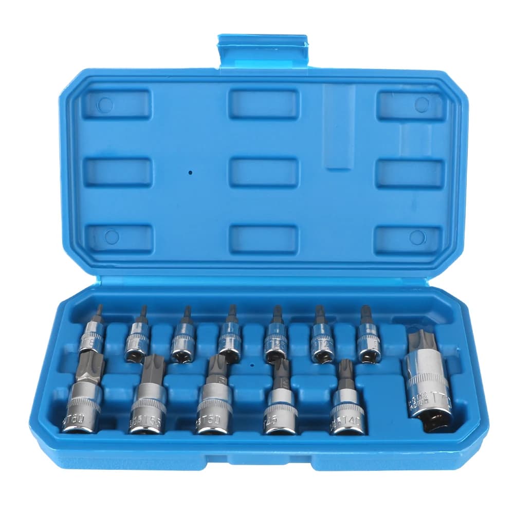 Set di chiavi a bussola Torx per auto, attrezzi di rimozione, chiavi a bussola T8-T70, attacco da 1/4" 3/8" 1/2", 13 pezzi per cricchetto e chiave dinamometrica