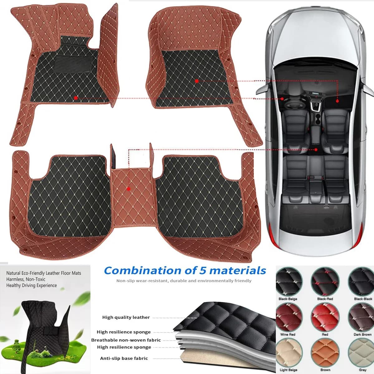 Tappetini per auto personalizzati per Mercedes Benz CLASSE E W211 2002-2008 E200-E500 Accessori per tappeti Rivestimenti per pavimento in pelle impermeabili