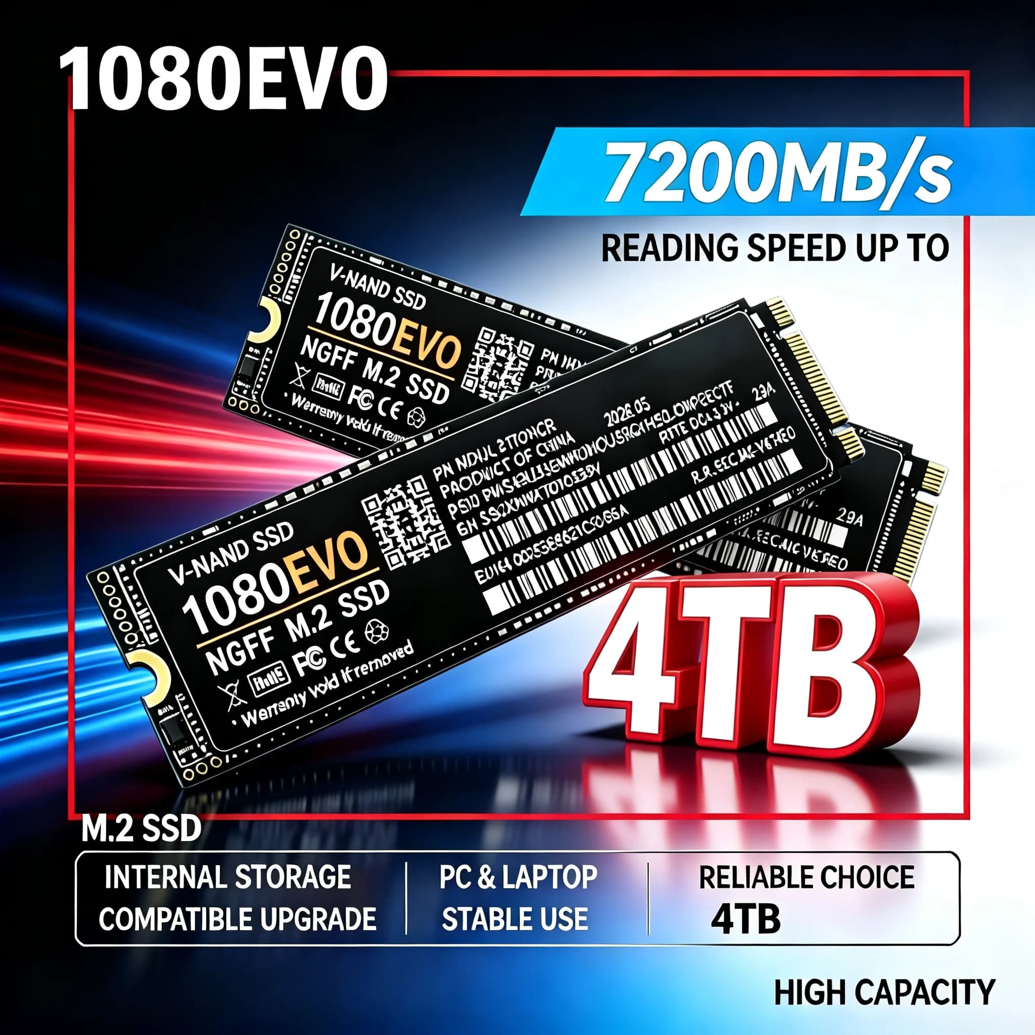 1080 EVO High Performance M2 2280 SSD, NGFF Internal Solid State Drive, 1/2/4TB Storage Upgrade for PS5 Gaming Mac Desktop PC